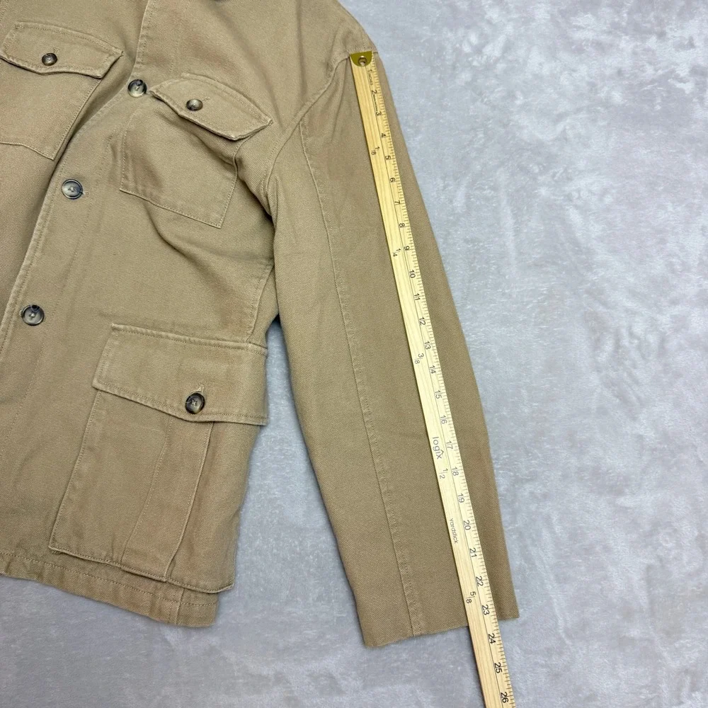 Duluth Trading Blazer Chore Jacket Men M Khaki Canvas Workwear Elbow Patch EUC